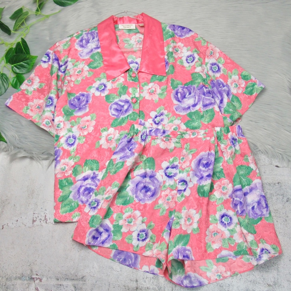 VICTORIA’S SECRET Vintage Gold Label Satin Floral 2-Pc Pajama Set Women’s Medium
